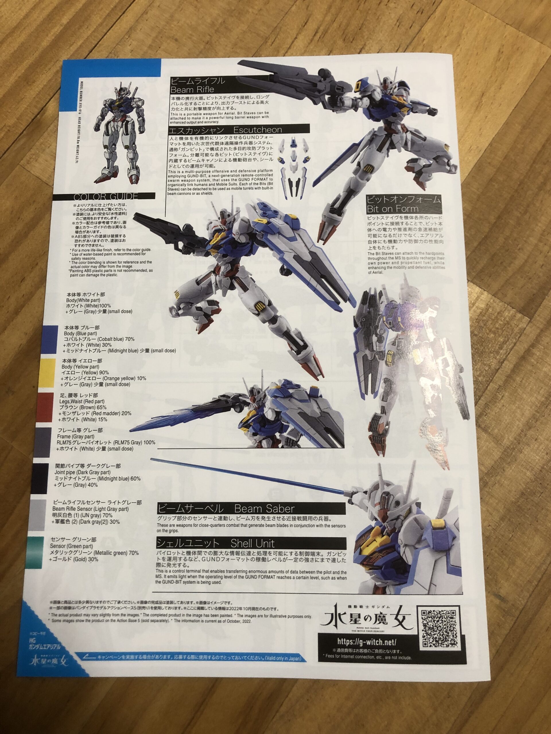HG1:144 ガンダムエアリアル説明書裏